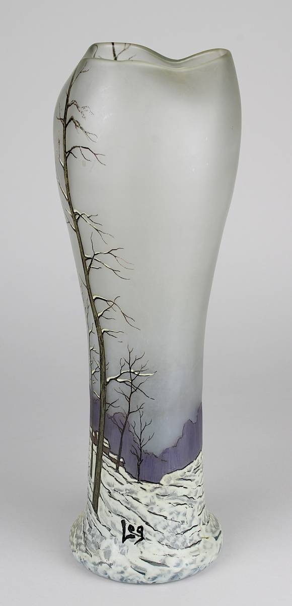 Große Jugendstil Legras-Vase, Legras St. Denise et Pantin um 1900, hoher Klarglaskorpus mit in Email - Image 3 of 3