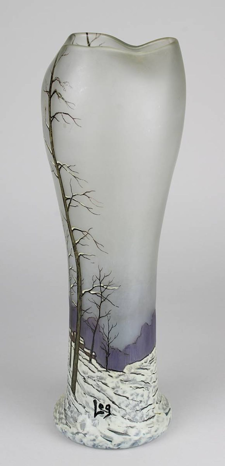 Große Jugendstil Legras-Vase, Legras St. Denise et Pantin um 1900, hoher Klarglaskorpus mit in Email - Bild 3 aus 3