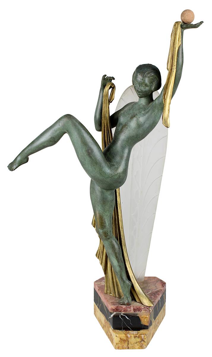 Limosin, Jacques, Art Déco Tanzendes Mädchen, Frankreich um 1920, Figur aus Régulemetall, mit grüner