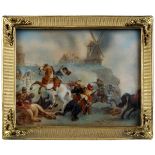 Dupré, Léon-Victor (Limoges 1816 - 1879 Paris), Miniaturmaler, Schlacht zu Pferd vor Windmühlen,