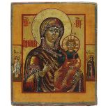 Ikone Gottesmutter Hodegetria, Russland 1. H. 19. Jh., Tempera auf Holz, mittig Darstellung der