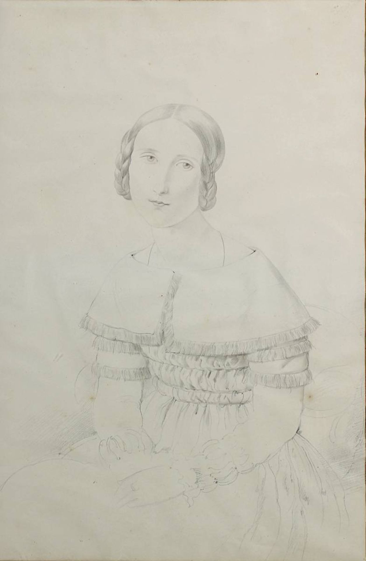 Biedermeier-Zeichner um 1830-40, Portrait einer jungen Frau, Bleistiftzeichnung, Papier etwas - Image 2 of 2