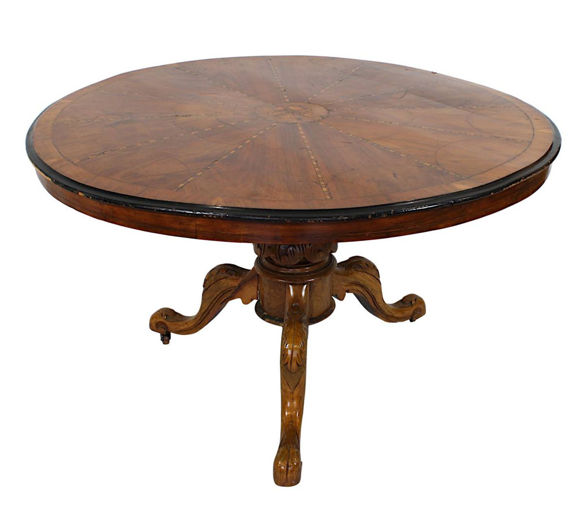 Runder Tisch mit 6 Stühlen, wohl Österreich um 1840, Nussholz massv u. furniert, Tisch auf - Image 2 of 4