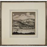 Zell an der Mosel, Blick auf die Stadt, Kupferstich von M. Merian um 1650, 16,5 x 16,5 cm, Papier