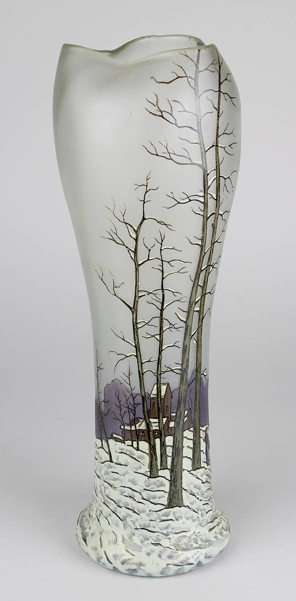 Große Jugendstil Legras-Vase, Legras St. Denise et Pantin um 1900, hoher Klarglaskorpus mit in Email - Image 2 of 3