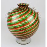 Murano-Vase, Elli Toso, um 1990, kugelförmiger Glaskörper, in Spiralform aneinandergelegte Glasfäden