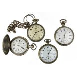 Vier Taschenuhren, 1. H. 20. Jh.: Savonette aus 900er Silber, auf Werk gemarkt Longines, auf