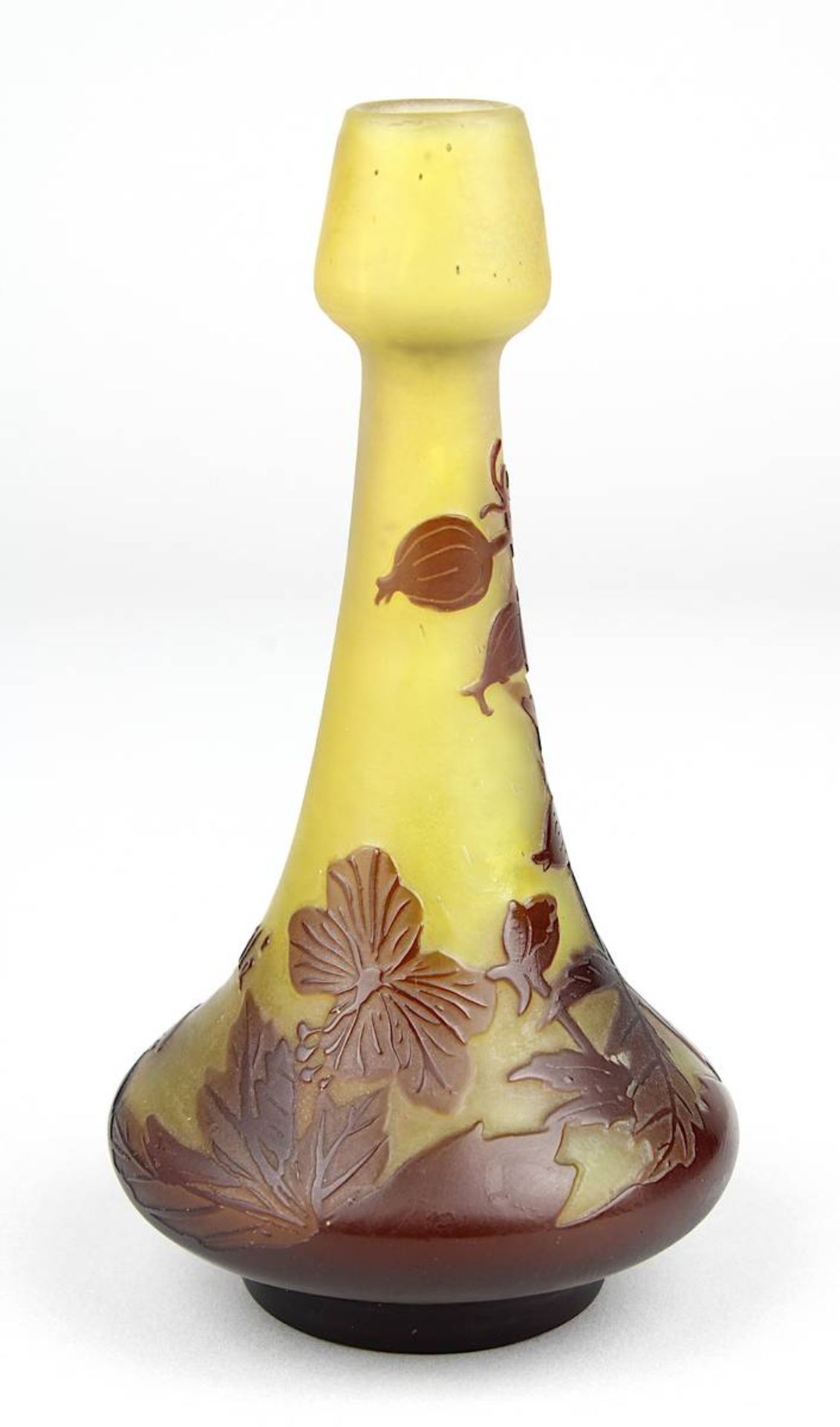 Gallé Miniatur-Jugendstil-Vase mit Hibiskusdekor, Nancy 1914-20, Klarglaskorpus mit gelbem - Image 4 of 4