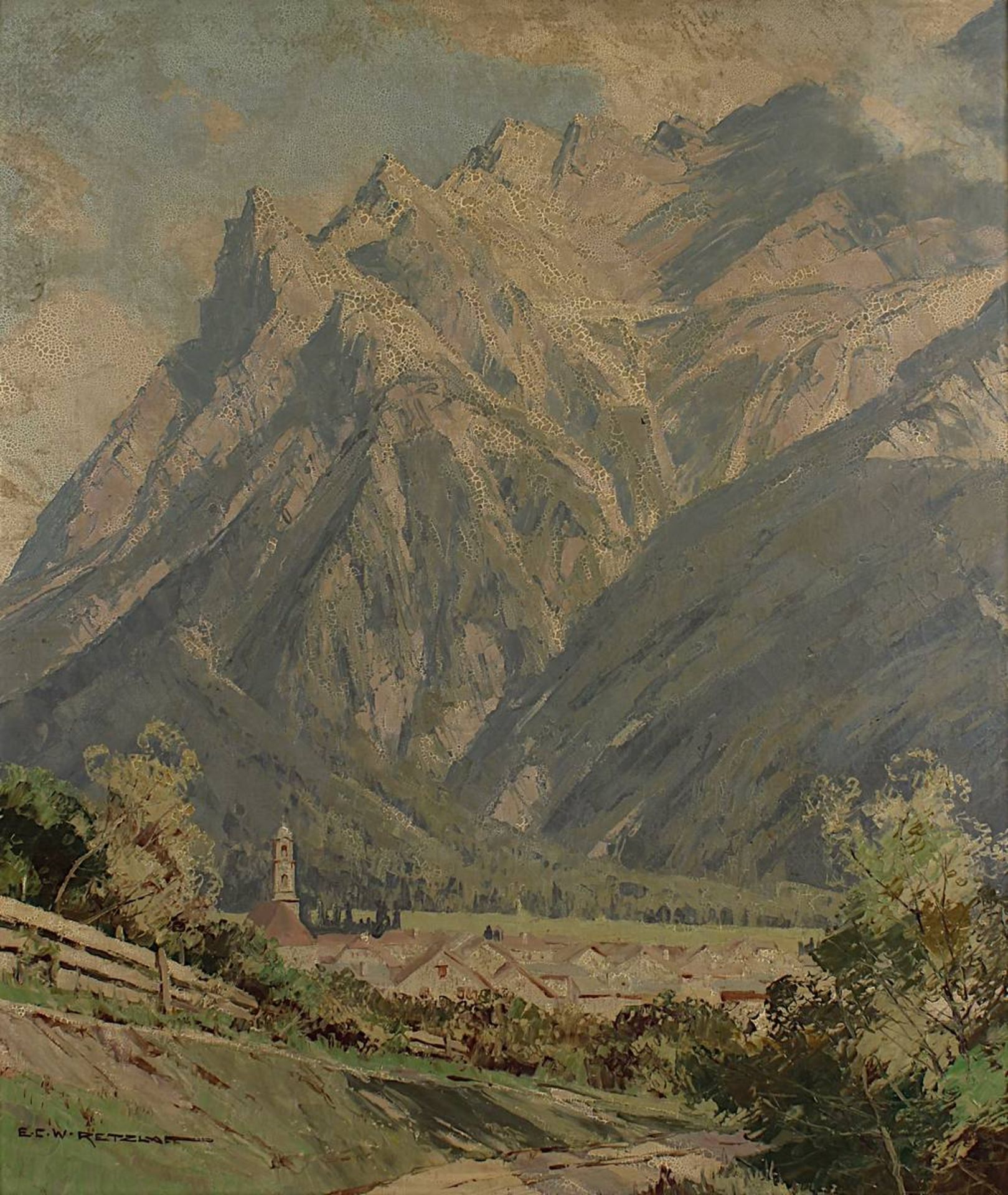 Retzlaff, Ernst Carl Walter (Berlin 1898 - 1976), Blick auf Mittenwald im Karwendelgebirge - Bild 2 aus 3