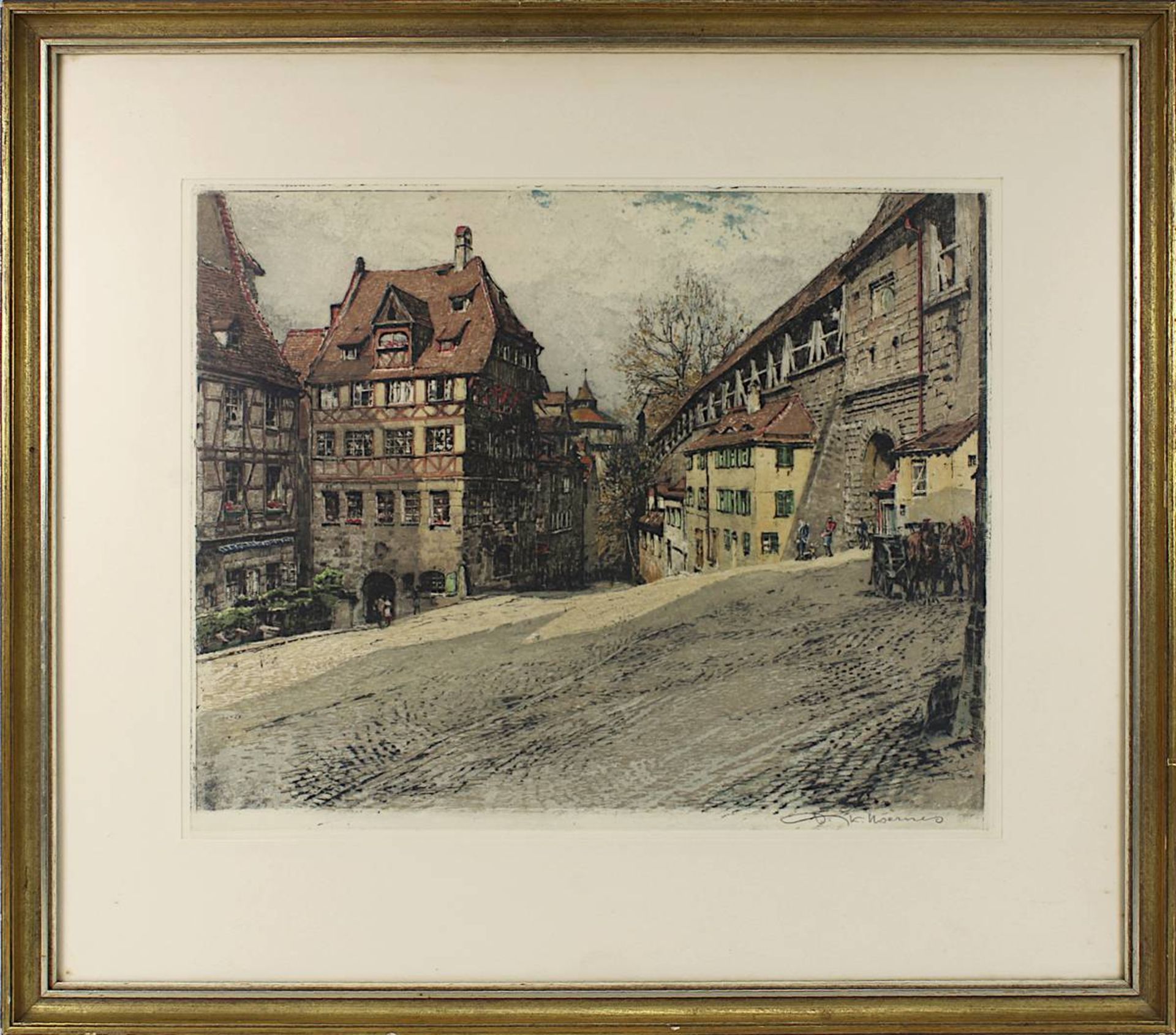 Kasimir-Hoernes, Tanna (Graz 1887 - 1972 Wien), Altstadtpartie, wohl Nürnberg, Farbradierung, 33,5 x