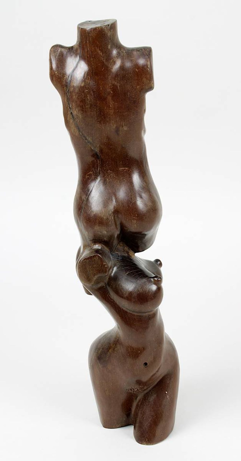 Holzskulptur Männlicher und weiblicher Torso, aus einem Stück Teakholz geschnitzt, H 36 cm, partiell - Image 3 of 4