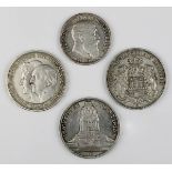Vier Münzen, Deutsches Reich 1907 - 1914, 900er Silber: 2 Mark, Baden, 1907, Av. Kopf Friedrich