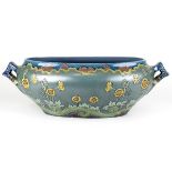 Villeroy & Boch Jugendstil-Jardiniere, Mettlach 1898, Keramik heller Scherben, Wandung mit