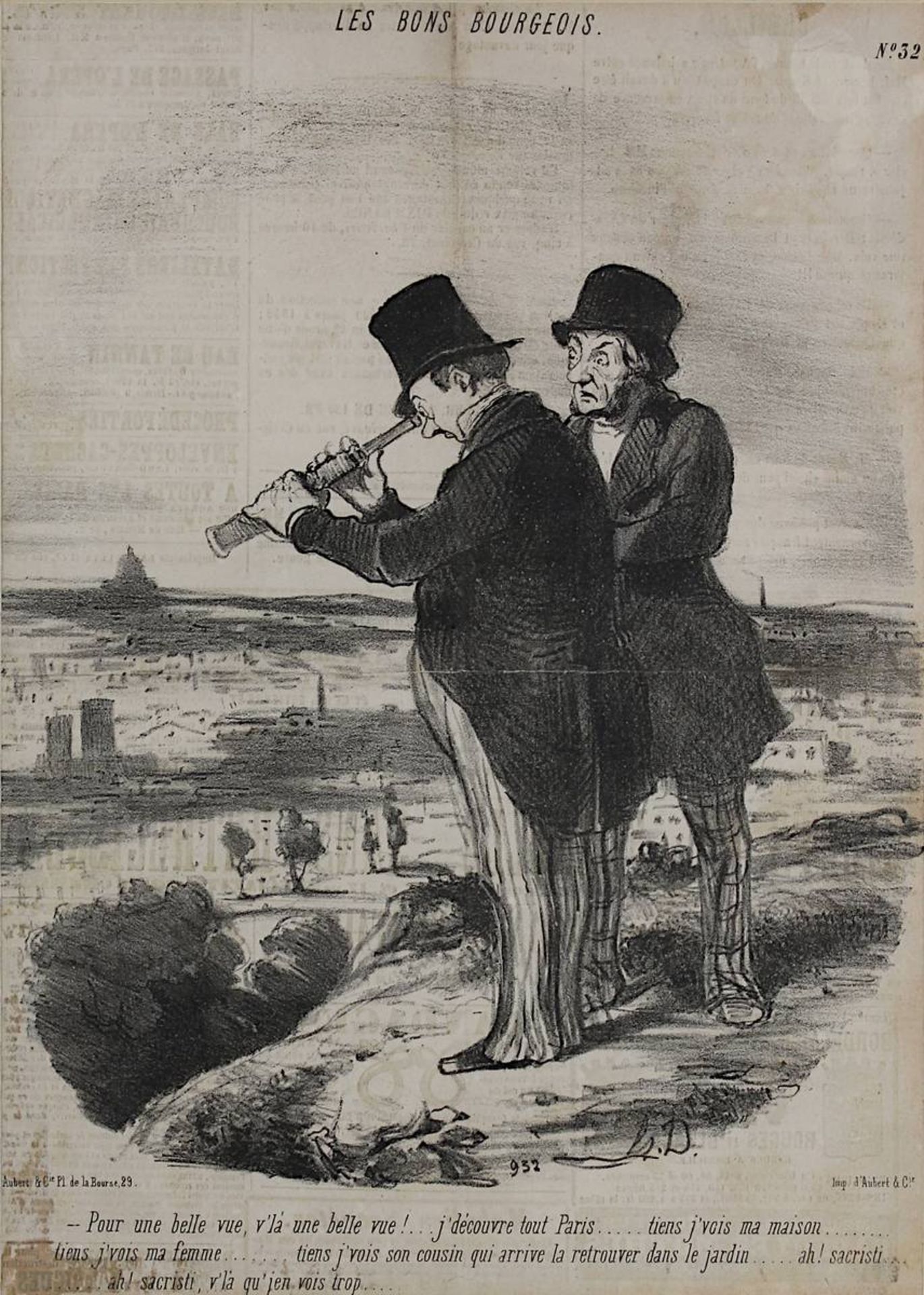 Daumier, Honoré (Marseille 1808 - 1879 Valmondois) "Les Bons Bourgeois", 2 Bürger betrachten - Image 2 of 2