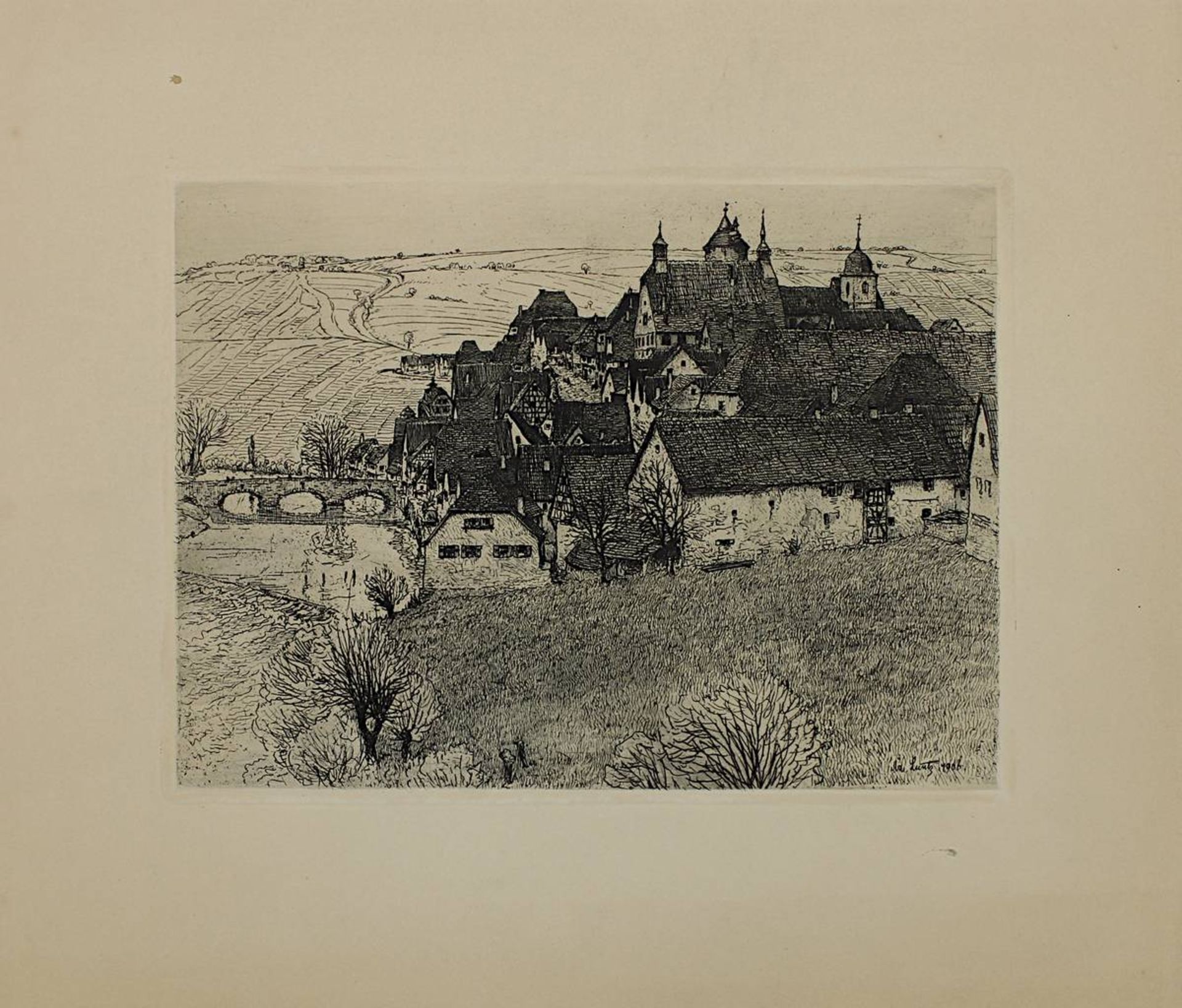 Luntz, Adolf (Wien 1875 - 1934 Karlsruhe), 2 Grafiken: "Blick auf Besenfeld", Radierung, re. unt. in - Bild 3 aus 3