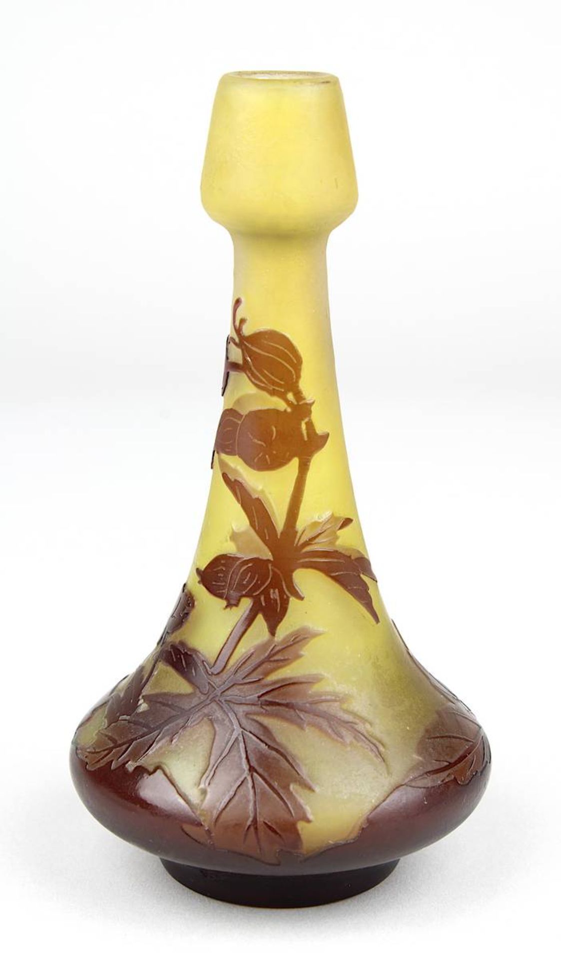 Gallé Miniatur-Jugendstil-Vase mit Hibiskusdekor, Nancy 1914-20, Klarglaskorpus mit gelbem - Image 2 of 4