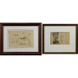 Warth, Christian (Birkenfeld 1836 - 1890), 2 Zeichnungen: Skizze mit Personen aus dem bäuerlichen