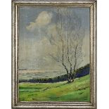 Landschaftsmaler, wohl Baden 1. H. 20. Jh., Landschaft mit Birken, Öl auf Leinwand auf Platte, re.