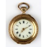 Goldene Damen-Taschenuhr, Schweiz um 1900, vergoldetes Brückenwerk mit Schlüsselaufzug und