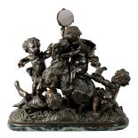 Große Bronzeskulptur spielender Putten mit Ziege, nach Albert Ernest Carrier-Belleuse, Mitte 20.