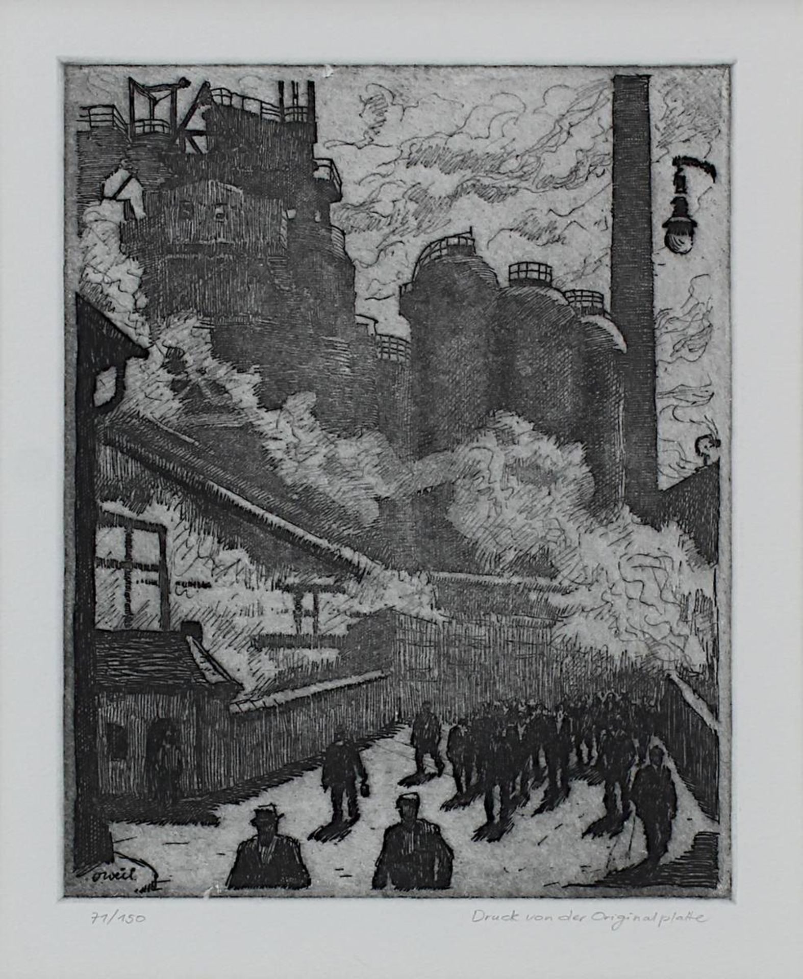 Weil, Otto (Friedrichsthal 1884 - 1929 Saarbrücken) "Schichtwechsel", Radierung, Abzug nach der - Image 2 of 2