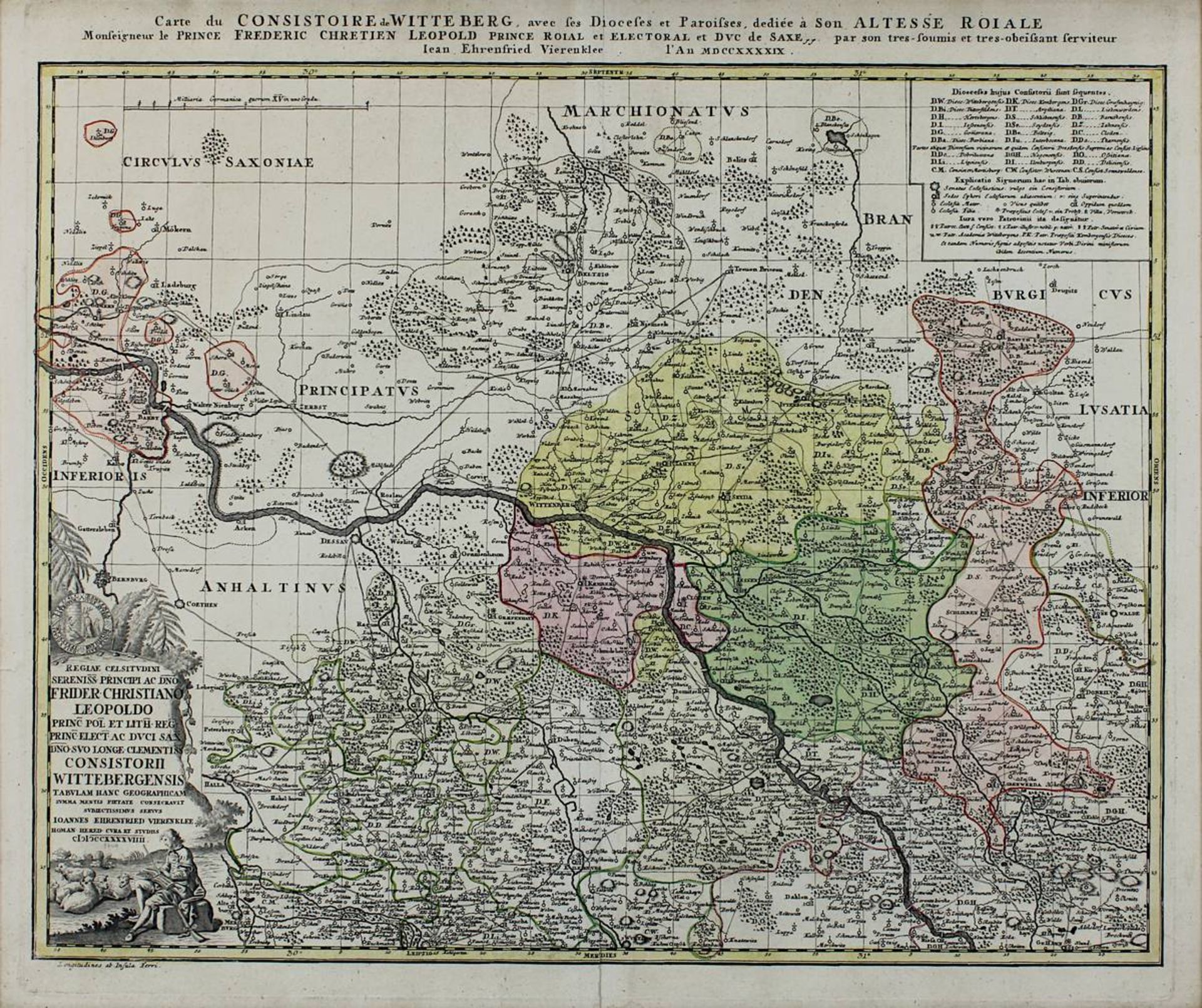 "Carte de Consistoire de Witteberg avec ses Dioceses et Paroisses ...", kolorierte - Image 2 of 2