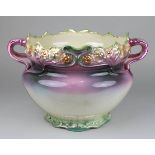 Franz Anton Mehlem, Jugendstil Cachepot, Bonn um 1900, Keramik, heller Scherben, mit reliefiertem