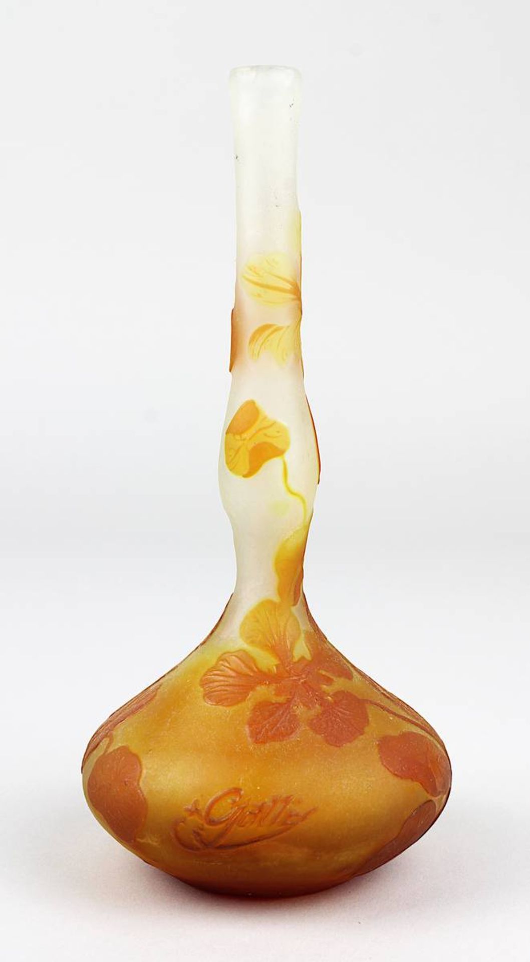 Kleine Gallé Jugendstil Solifleur-Vase mit Dekor von Kürbisblüten, Nancy 1904-06, runder gedrungener - Image 4 of 4