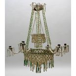 Deckenlüster aus Glasperlen für Kerzen, Gablonz um 1900, Lampe als Korblüster, ganz aus auf