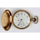 Savonette-Taschenuhr, um 1910, Zweideckel-Uhrengehäuse aus Rotgold, gestempelt 0585, Krone in