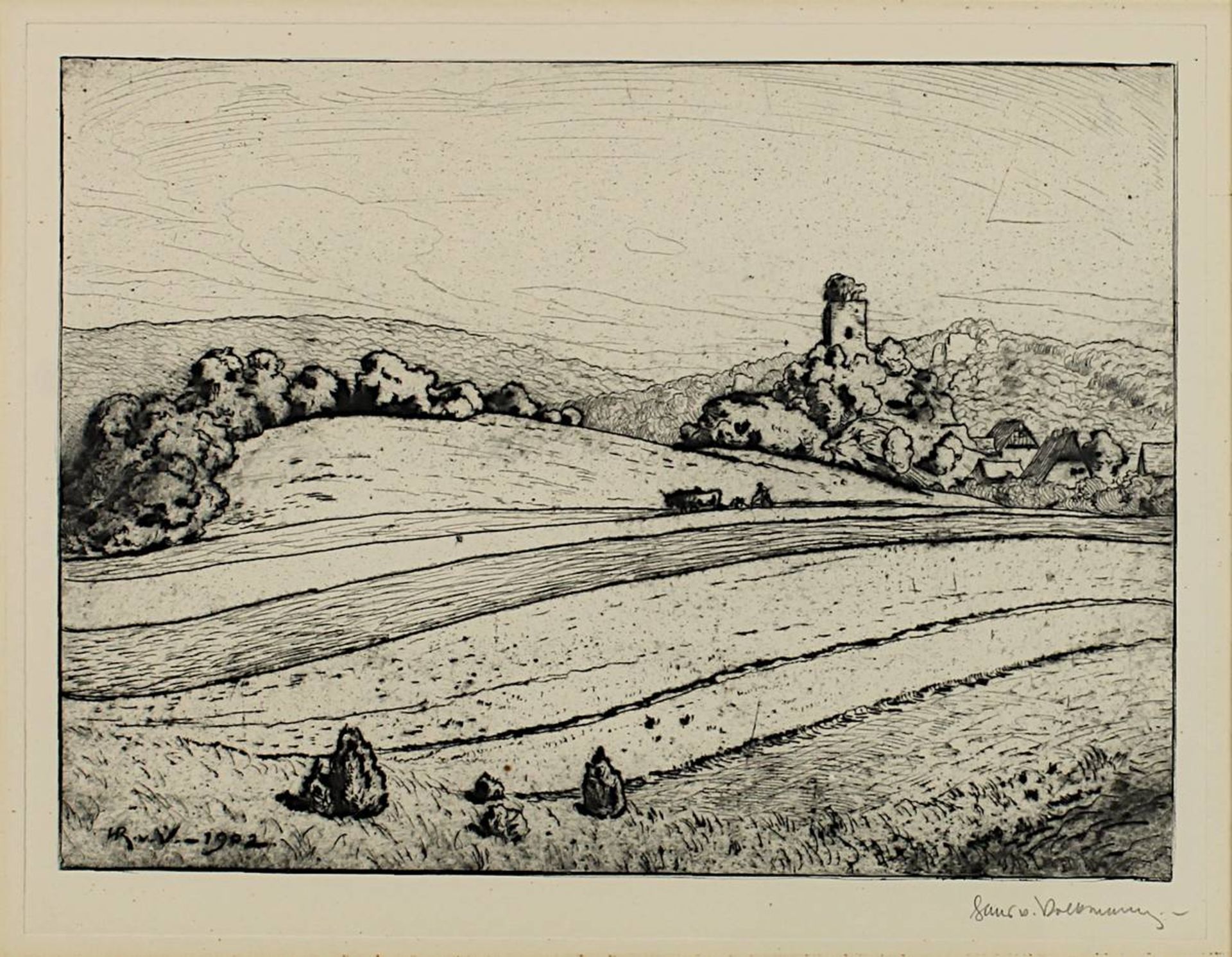 Von Volkmann, Hans (Halle/Saale 1860 - 1927 Halle/Saale), 2 Grafiken: Schäfer mit seiner Herde, Lith - Bild 4 aus 5