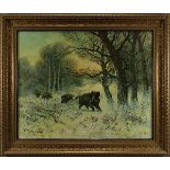 Kellenbach, Carel Frederick (Niederlande 1897 - 1944), Wildschweinrotte im Winterwald, Öl auf