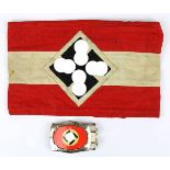 Armbinde HJ u. Sympathie-Koppelschloss für Kinder, Deutsches Reich 1933 - 1945, Armbinde aus Leinen,