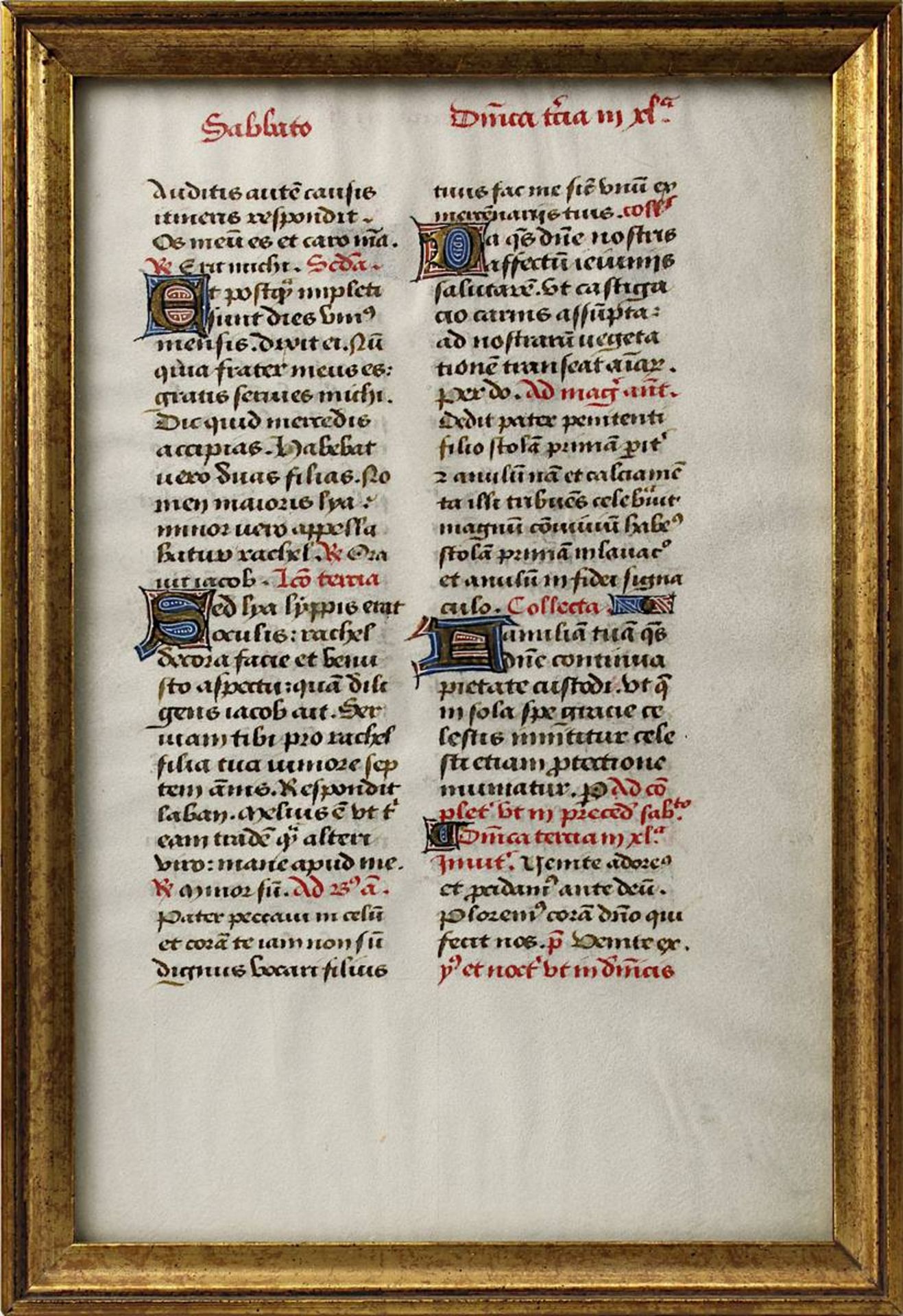 Pergamentseite, wohl aus einem Breviarium des 16. Jh., in lateinischer Sprache, mit verzierten und g