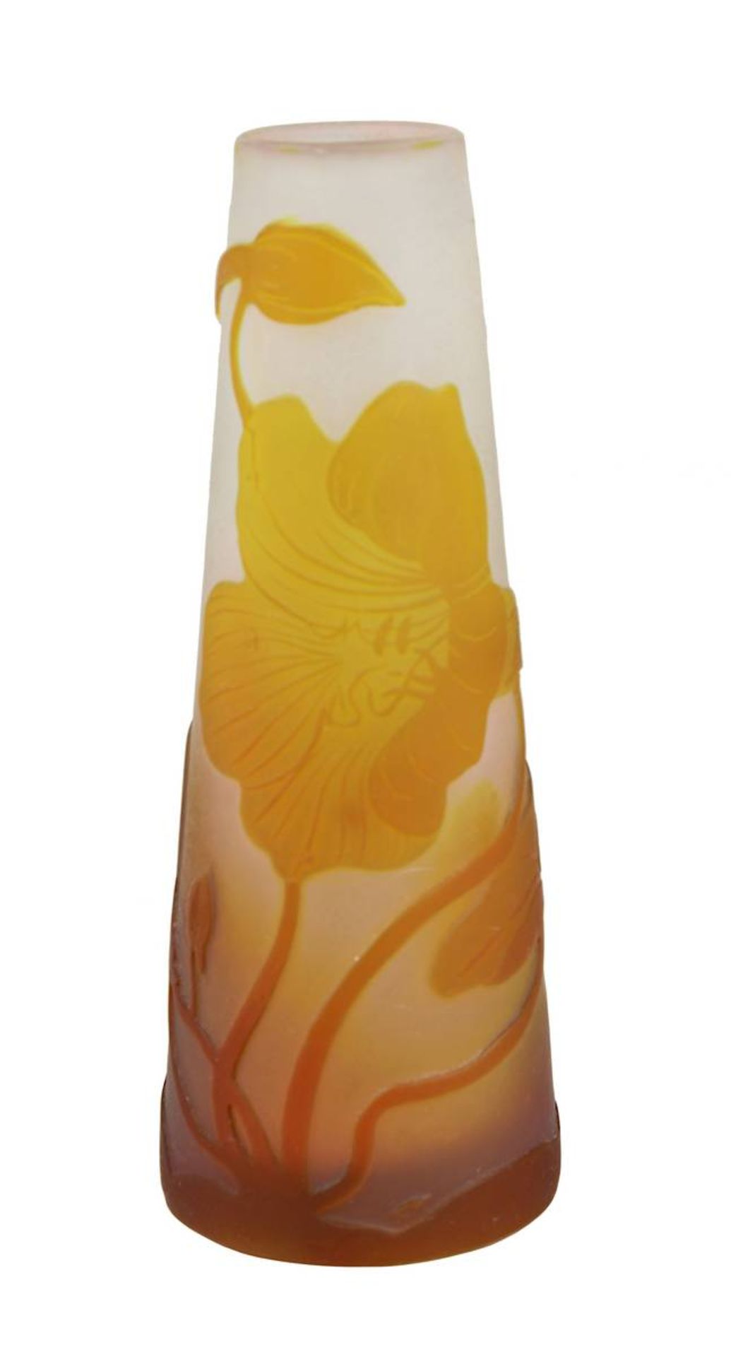 Kleine Jugendstil-Vase von Gallé mit Seerosenmotiv, Nancy 1904 - 1906, trichterförmiger