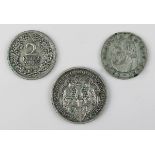 Drei Münzen, Deutsches Reich 1926 bis 1933, Silber: 2 Reichsmark, 500er Silber, 1926, Av.