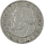 5 Mark, Deutsches Reich 1933, 900er Silber: Av. Kopf Martin Luther nach links, Rev. Reichsadler,