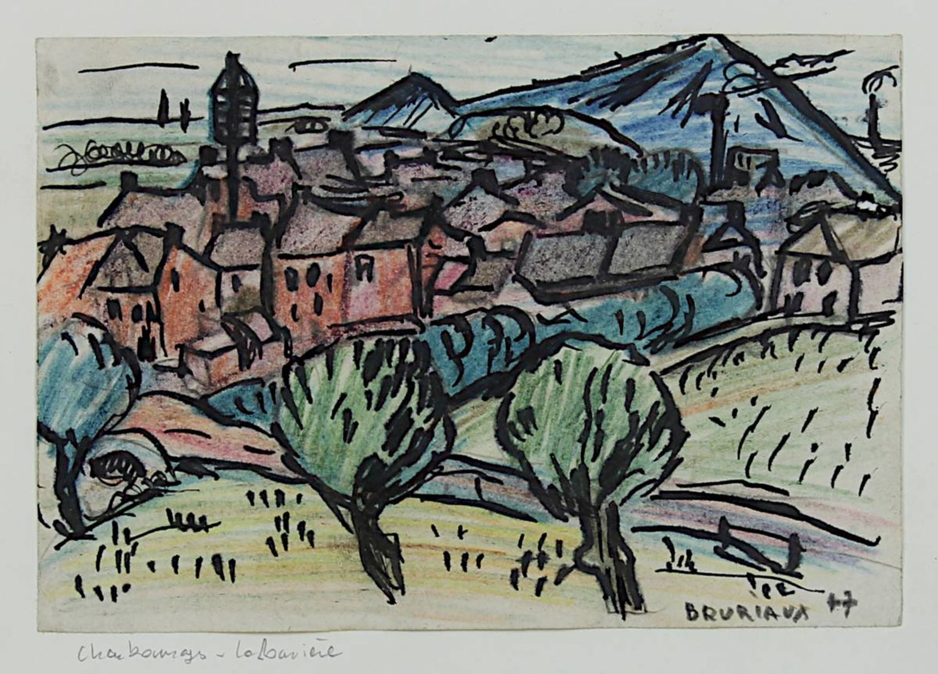 Bruriaux, Odette (Frankreich 1923 - 2003), Drei kleine Landschaftsaquarelle mit Ansichten - Image 7 of 7