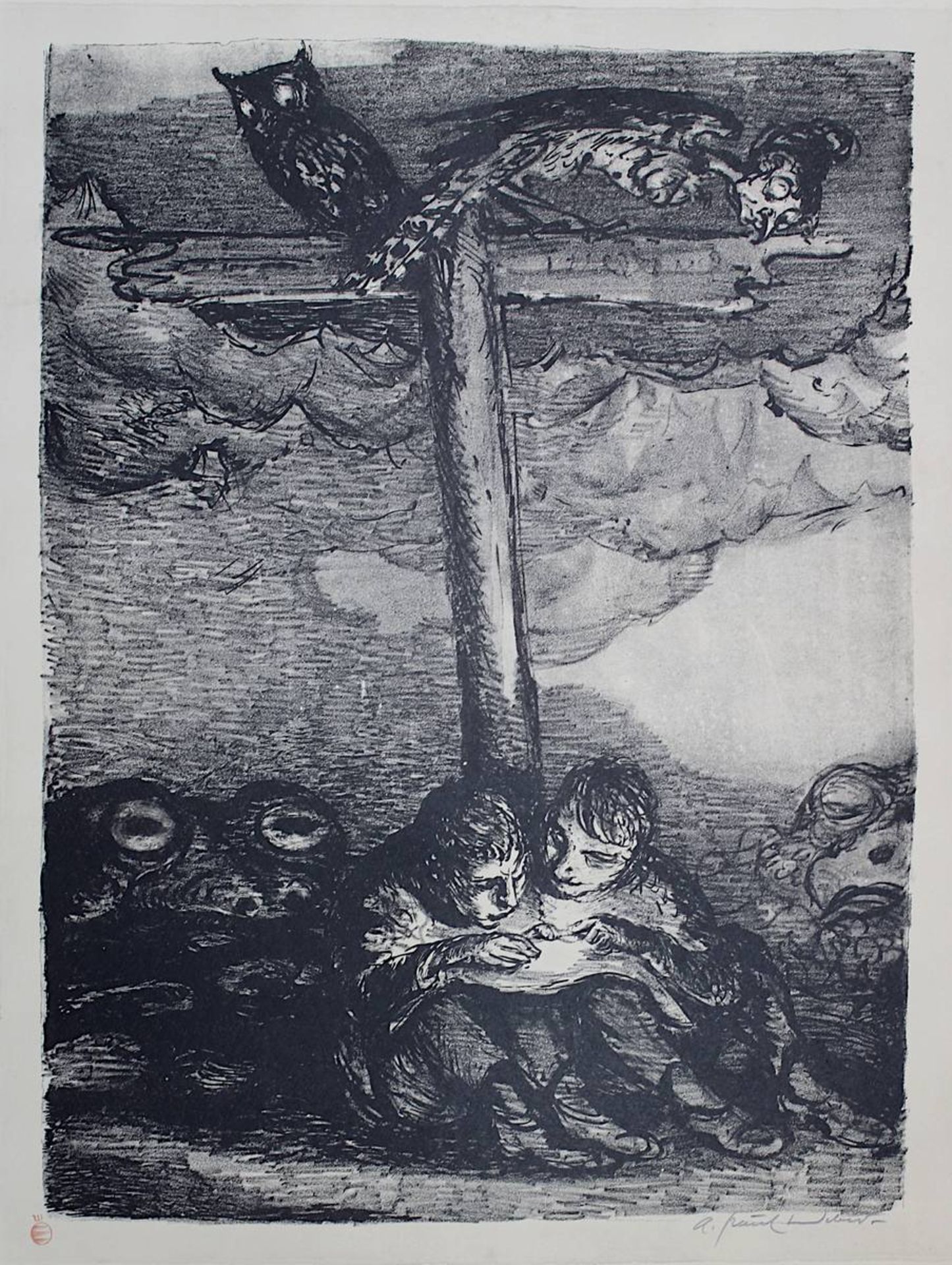 Weber, A. Paul (Arnstadt 1893 - 1980 Schretstaken/Mölln) "Scheidewege", zwei lesende Jungen mit - Image 2 of 5