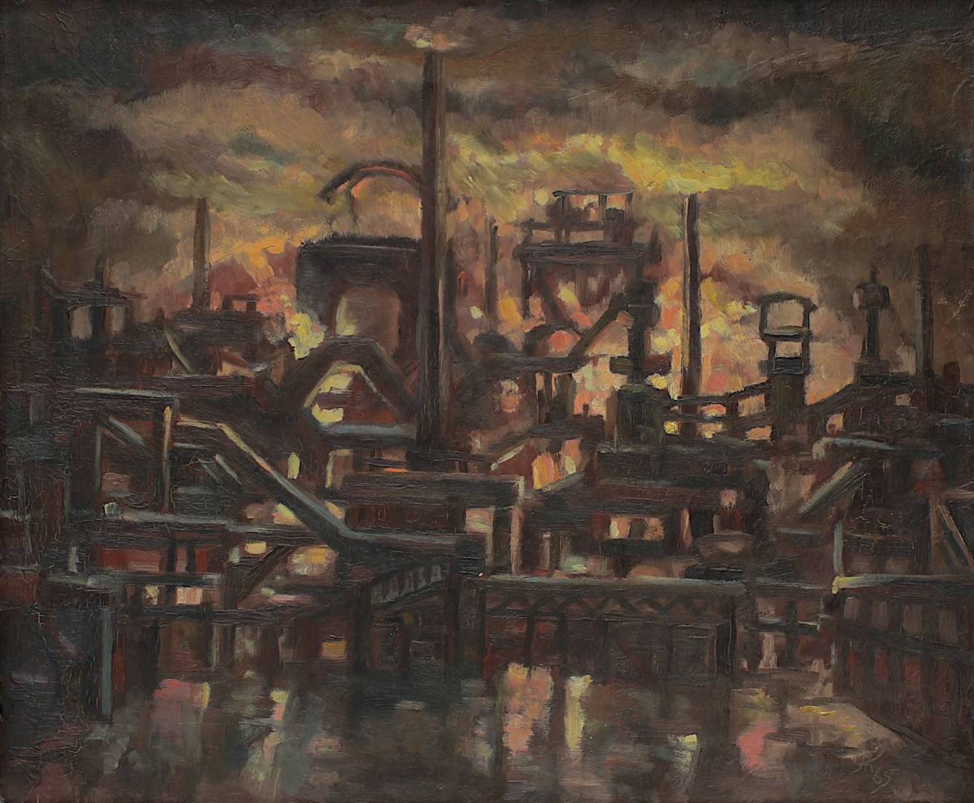 Krawtschenko, Anatolij (geb. 1929), "Industrielandschaft" - Hüttenansicht, Öl auf Leinwand, re. unt. - Image 2 of 3