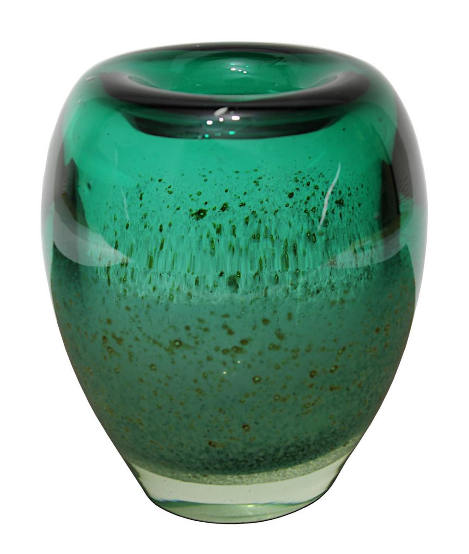 Große WMF Glasvase, sog. Dexel-Ei, Entwurf Walter Dexel um 1937, farbloses Glas mit grünen und