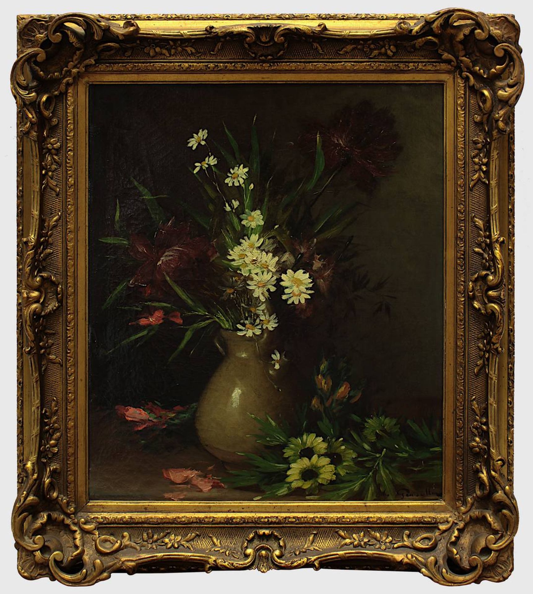 Gensollen,Louis (1834 - 1907), Blumenstillleben mit Margeriten, Öl auf Leinwand, rechst unten signie