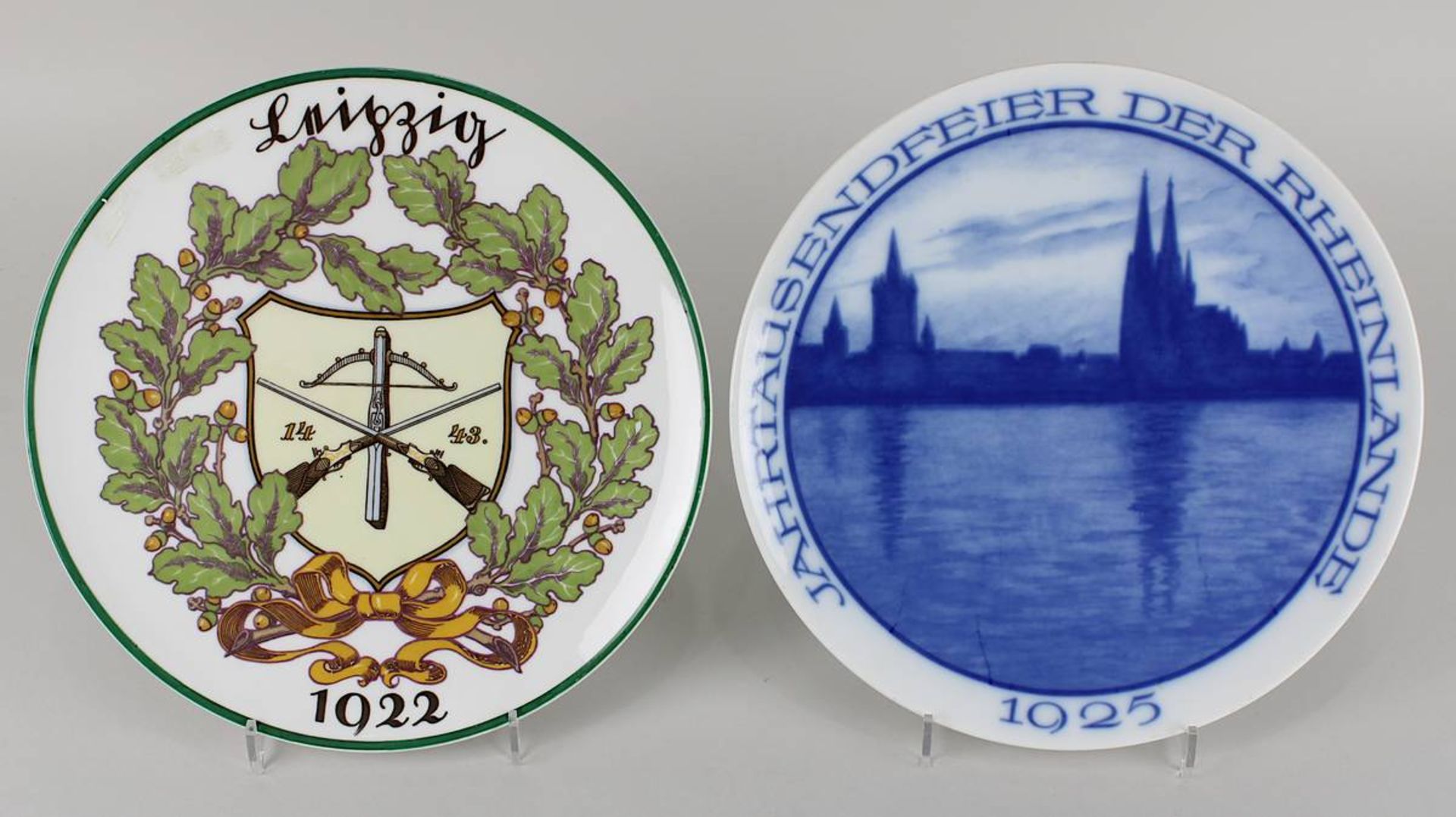 Teller Rheinlande 1925 und Schützenteller Leipzig 1922, beide Rosenthal: Schützenteller mit