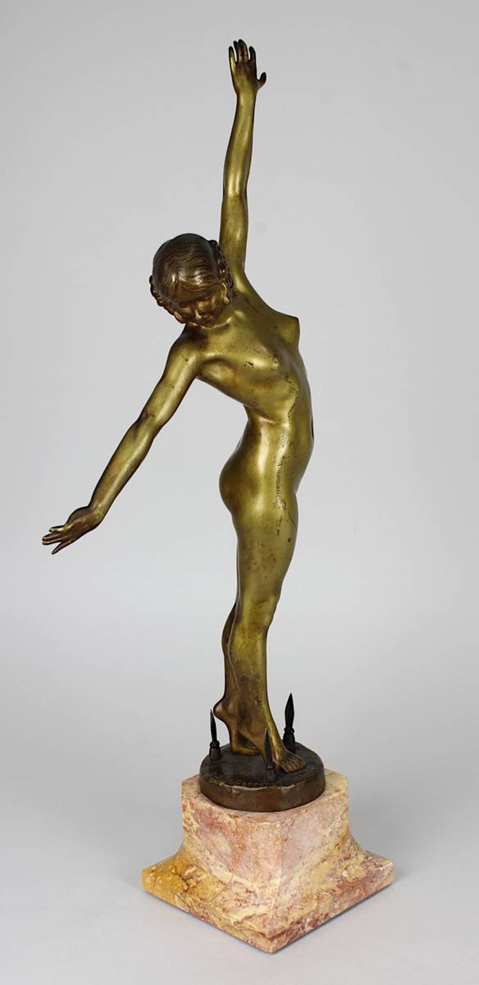 Ouillon Carrère, Fernand (französischer Bildhauer), Lanzenspitzen-Tänzerin, Bronzefigur auf - Image 5 of 7