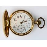 Goldene Savonette-Taschenuhr mit System-Glashütte-Uhrwerk, um 1910, gestempeltes 585er Dreideckel-