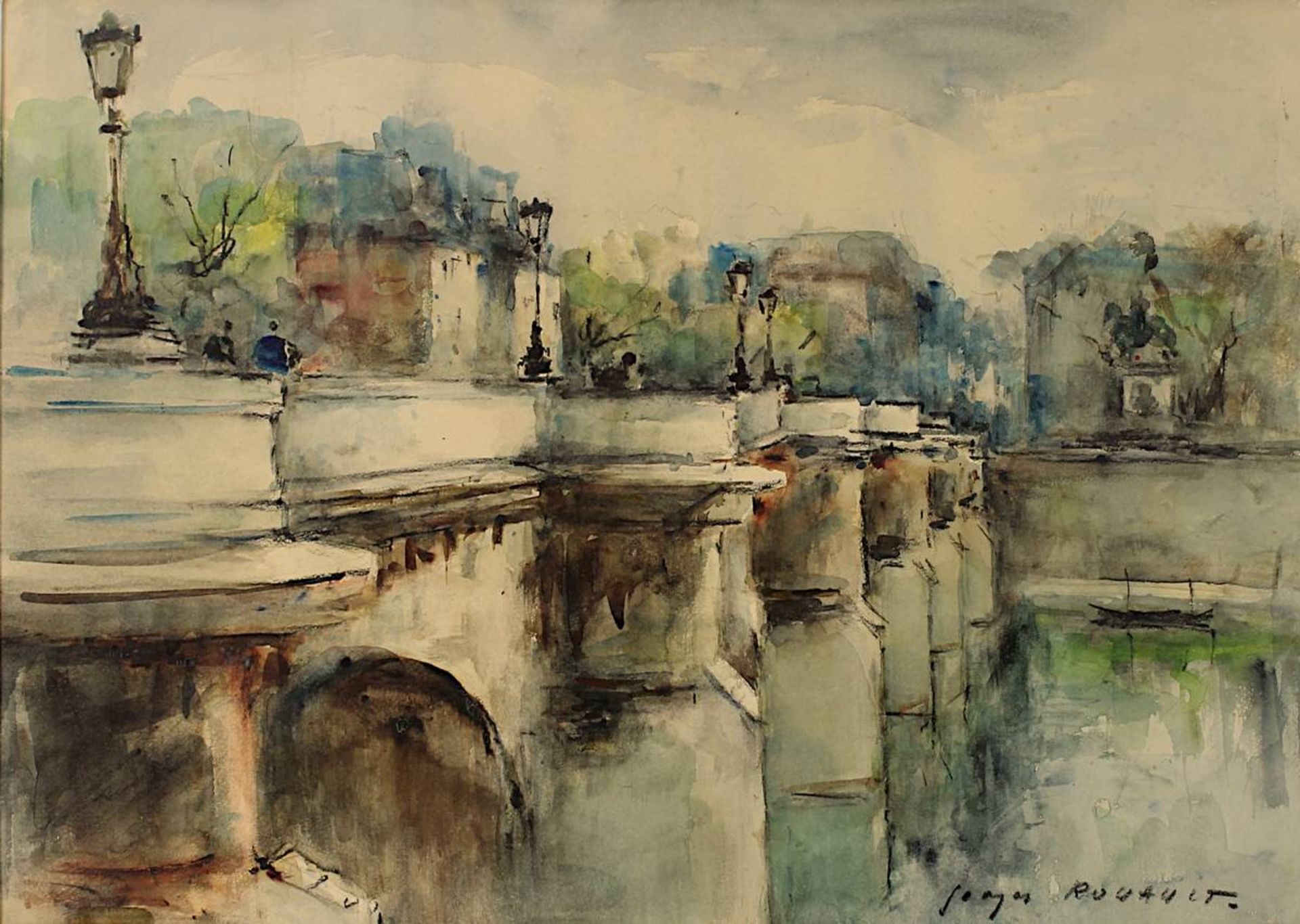 Rouault, Georges (Paris 1871 - 1958 ebenda) Pont Neuf, Paris, Frühwerk, Aquarell der Pont Neuf mit d - Bild 2 aus 3