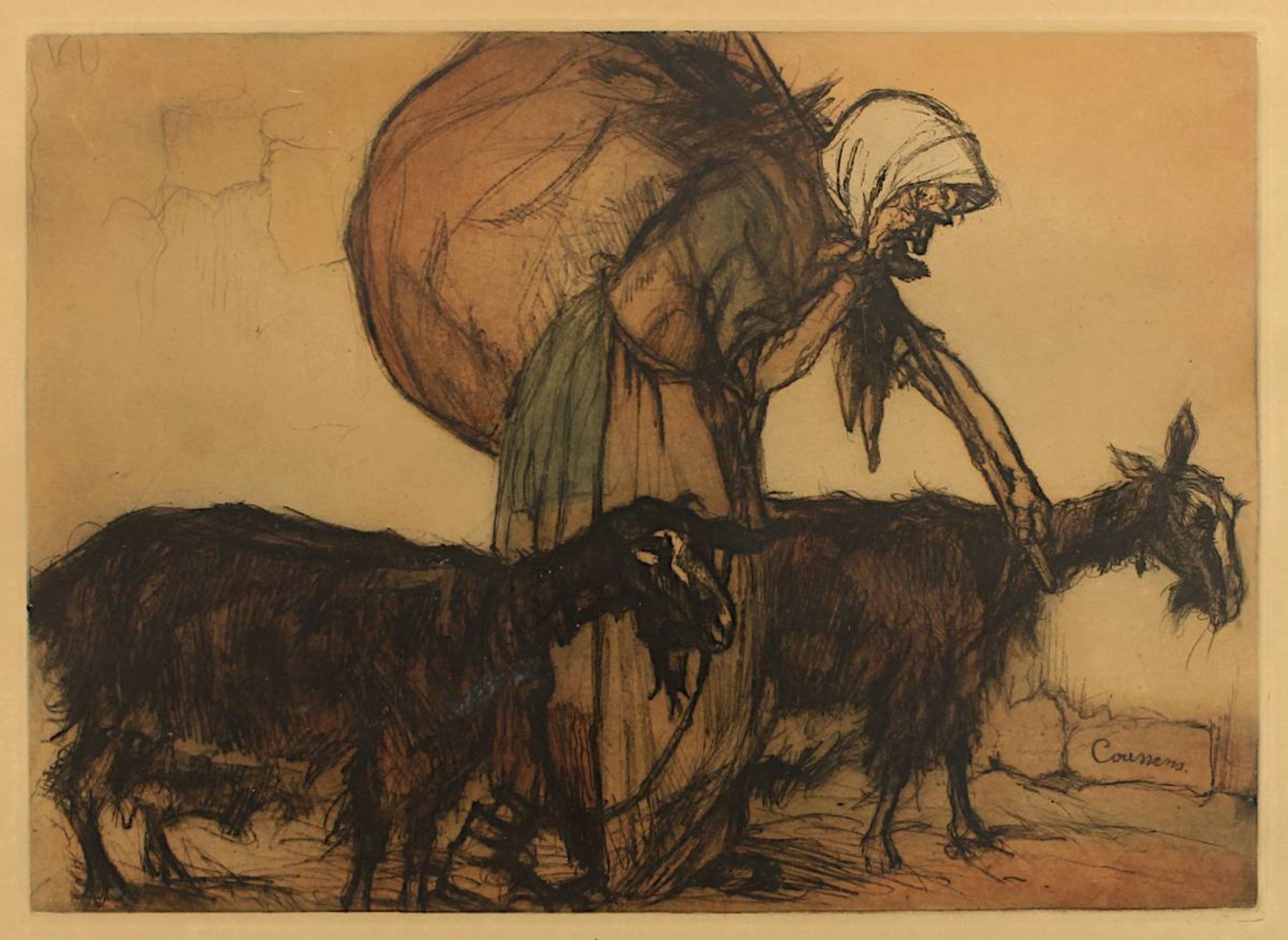 Coussens, Armand (Saint-Ambroix 1881 - 1935 Nîmes) "La Chevriére", Farbradierung, Darstellungsgröße: - Bild 2 aus 2
