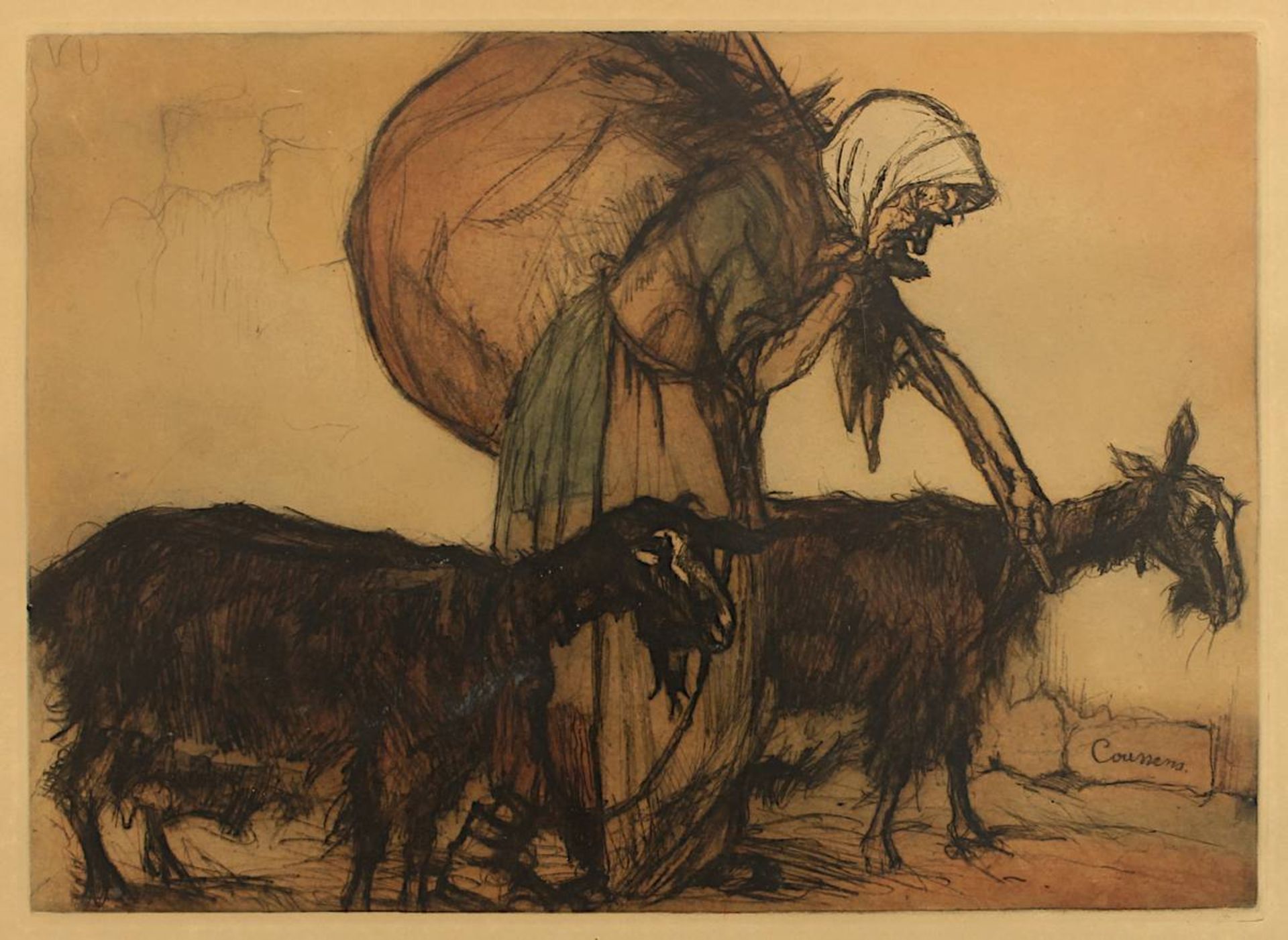 Coussens, Armand (Saint-Ambroix 1881 - 1935 Nîmes) "La Chevriére", Farbradierung, Darstellungsgröße: - Image 2 of 2