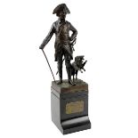 Jäger, deutscher Bronzekünstler um 1900, Friedrich der Große mit seinen Windhunden, Bronzefigur