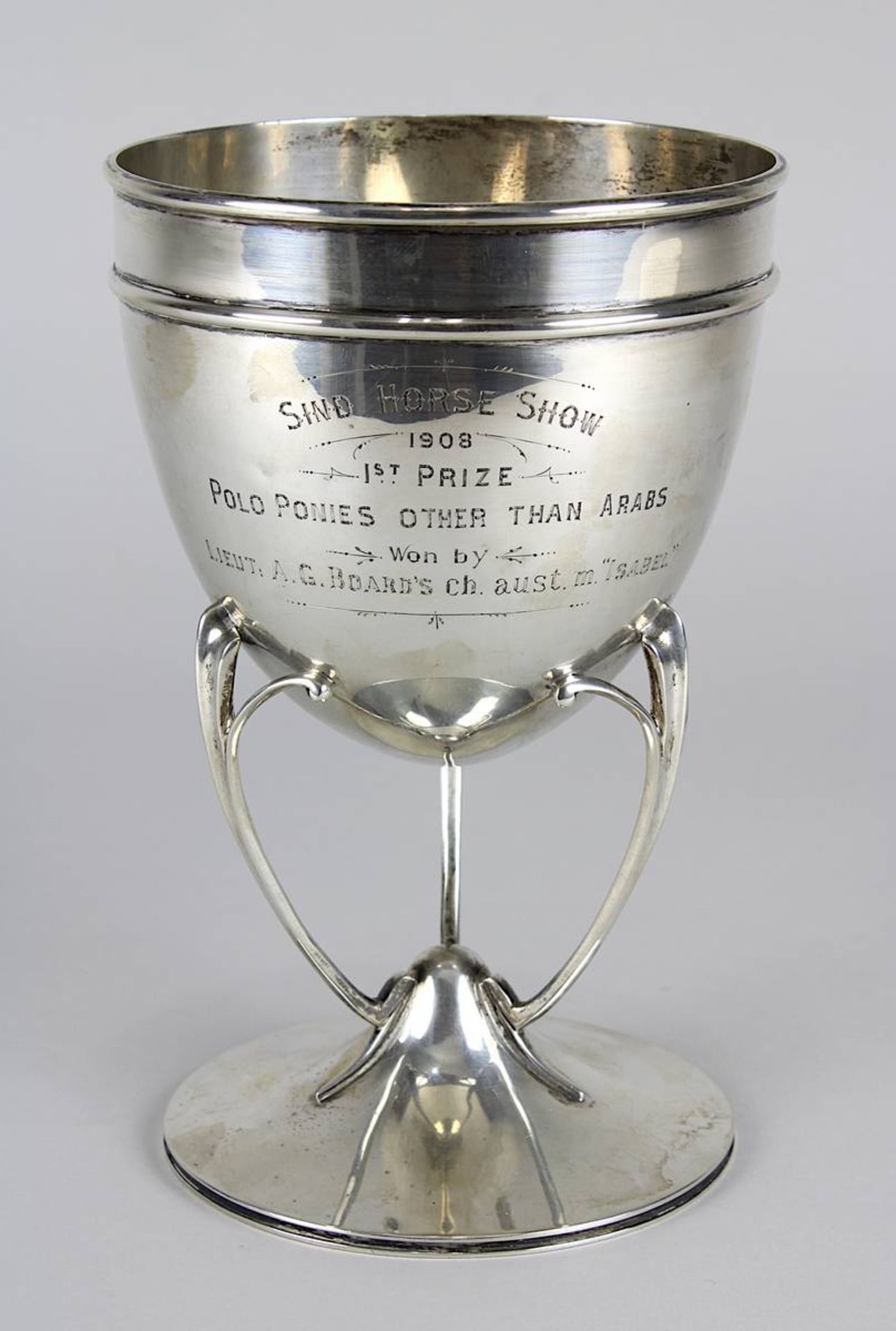 Englischer Jugendstil Silber-Pokal, London 1908/1909, Goldsmiths & Silversmiths Co. Ltd., Polo-